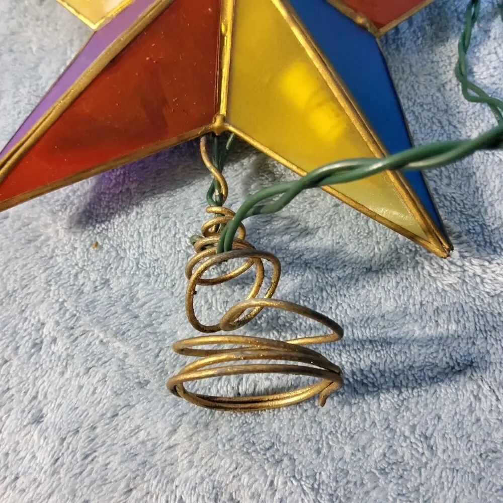 Vintage Kurt S Adler Lighted Star Tree Topper Stained Glass-Style Plastic WORKS